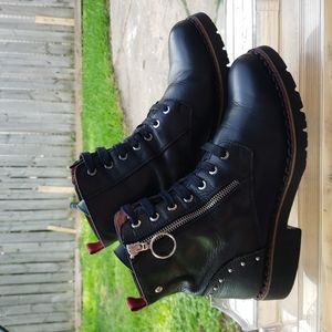 PIKOLINOS LEATHER BLACK MOTO BOOTS SIZE 38 RING ON ZIPPERS ***AWESOME ** ORI 172